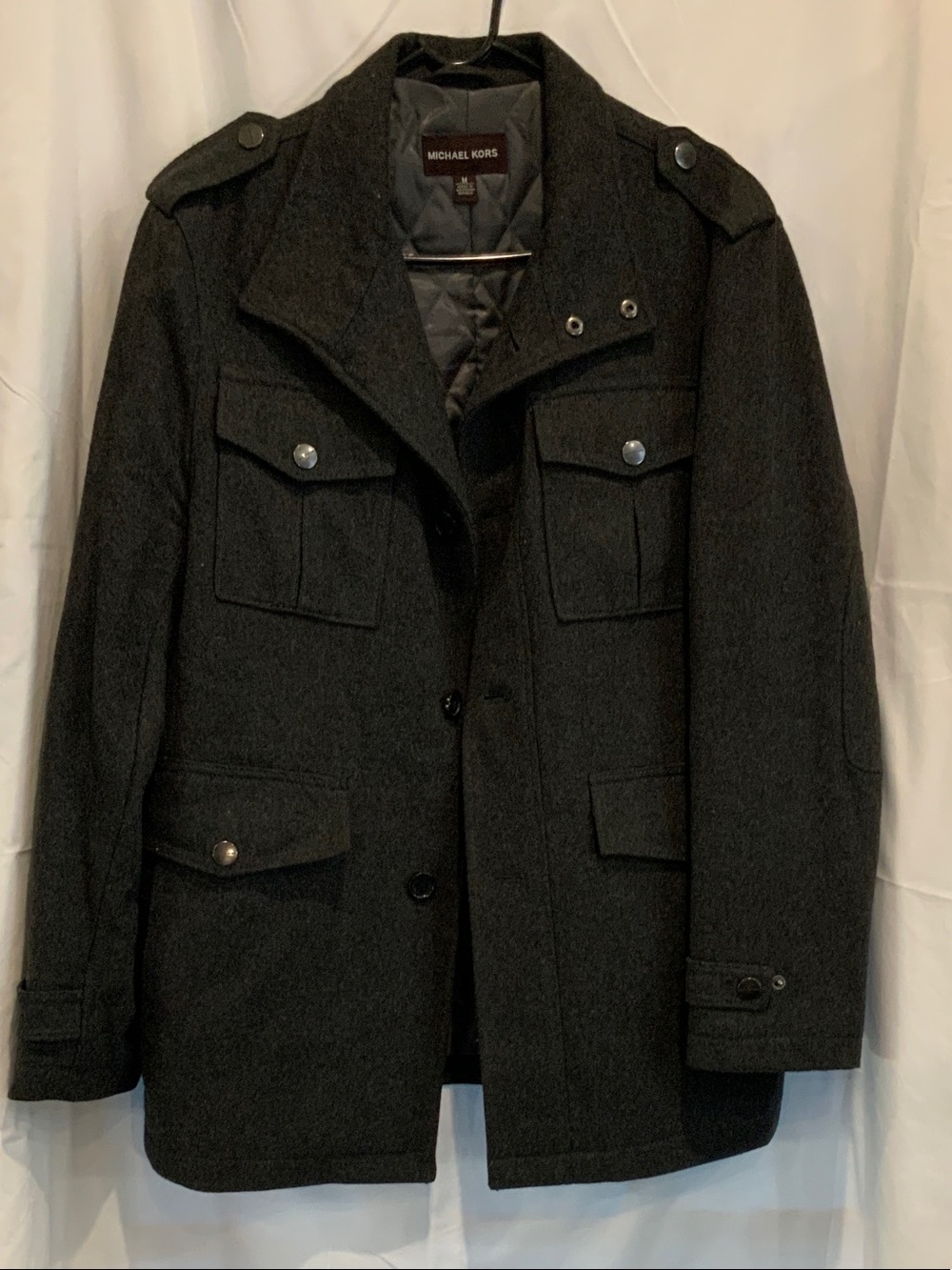 Michael Kors Dark Charcoal Military-Style Wool Coat